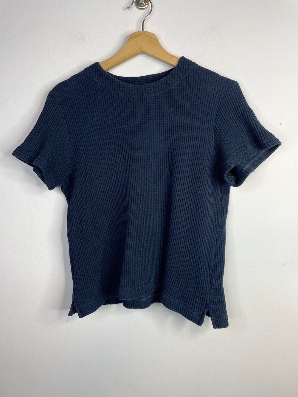 We Norwegians Navy Blue Cotton Waffle Knit Tee Shirt Top Minimalist Womens M